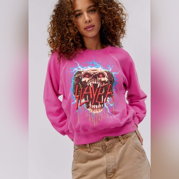 NWT DAYDREAMER SLAYER ELECTRIFIED CREW CROP SWEATSHIRT, HOT PINK, VARIOUS SIZES - Picture 1 of 8